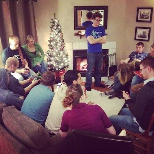 Christmas Party in a house with many people.