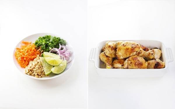 Coconut lime chicken on white plates.