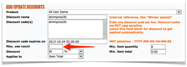 E-Junkie Discount Code - Max use count