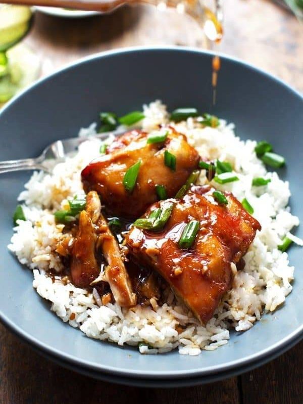 Sticky Bourbon Chicken with Rice - simple ingredients, extremely easy prep, WOWZA good. | pinchofyum.com