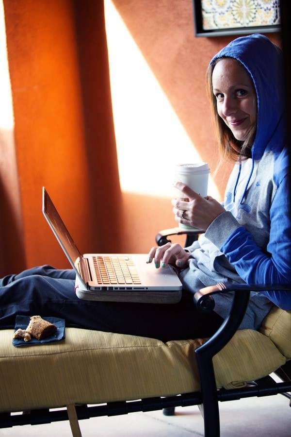 Woman on a computer.