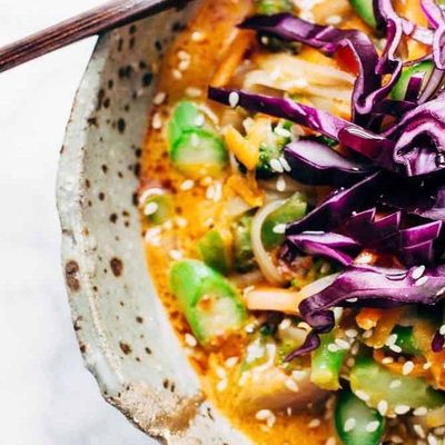 Bangkok Coconut Curry Noodle Bowl with chopsticks.