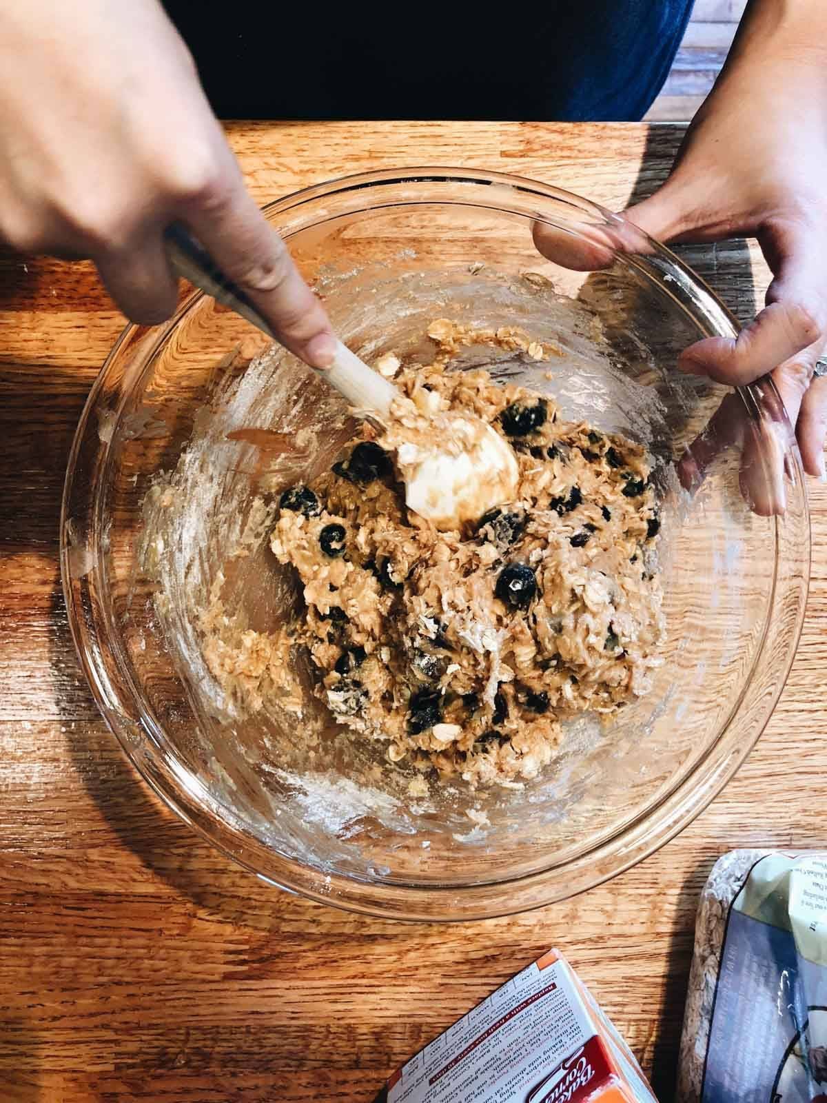 Breakfast Cookies ingredients being mixed before baking.