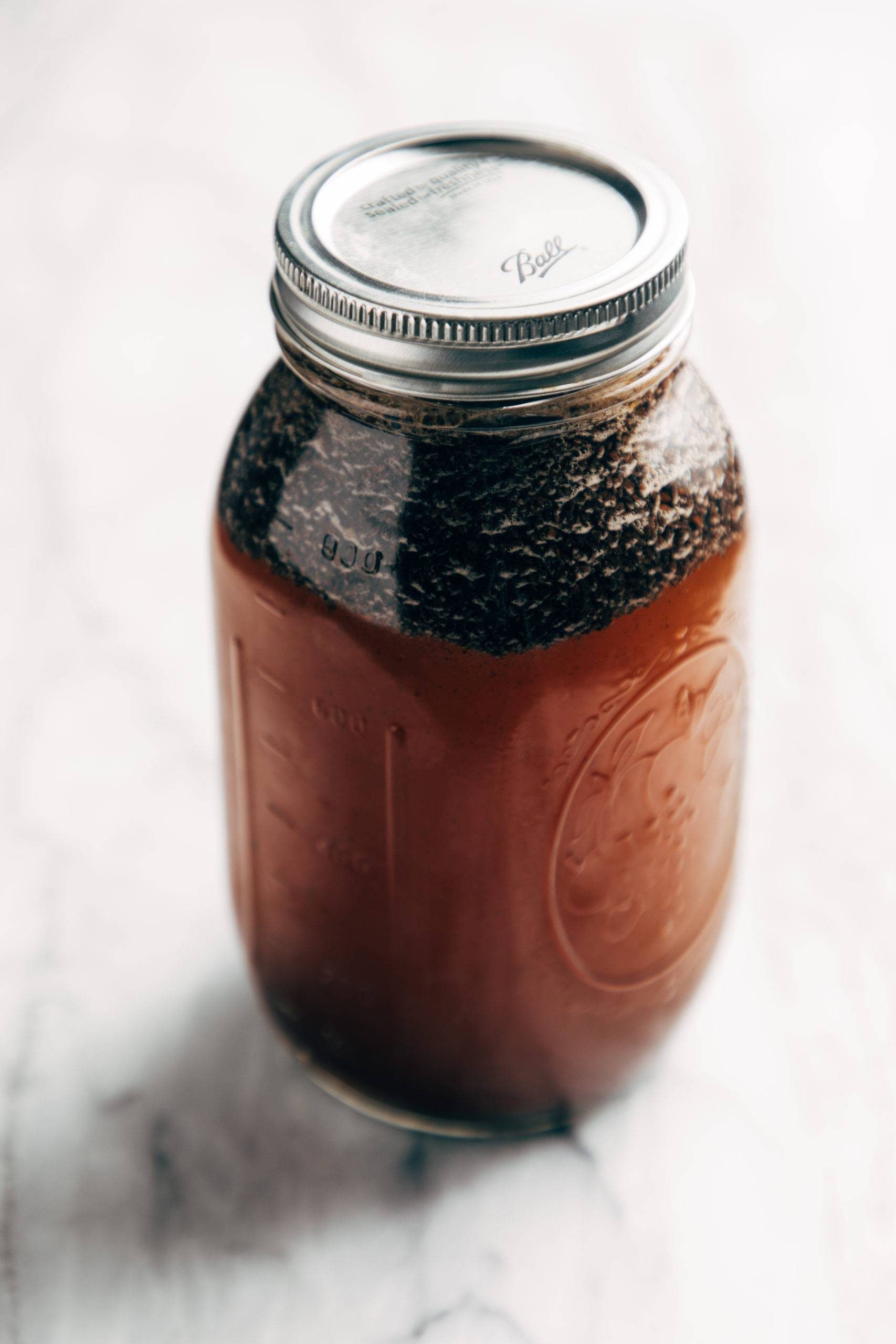 Ground steeping in water for cold brew coffee