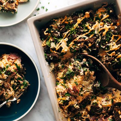 Reuben casserole in a pan