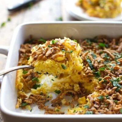 A picture of Creamy Corn Pudding with Crispy Onions and Herbs
