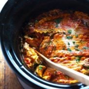 Super Easy Skinny Veggie Crockpot Lasagna - a handful of simple ingredients for a healthy family dinner. | https://bio-research.news