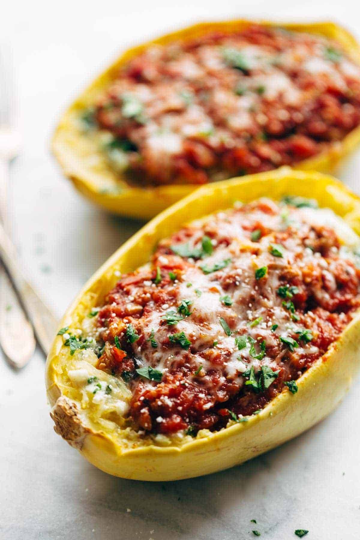 Spaghetti squash lasagna boats.