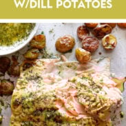 Pin with sheet pan salmon and dill potatoes.
